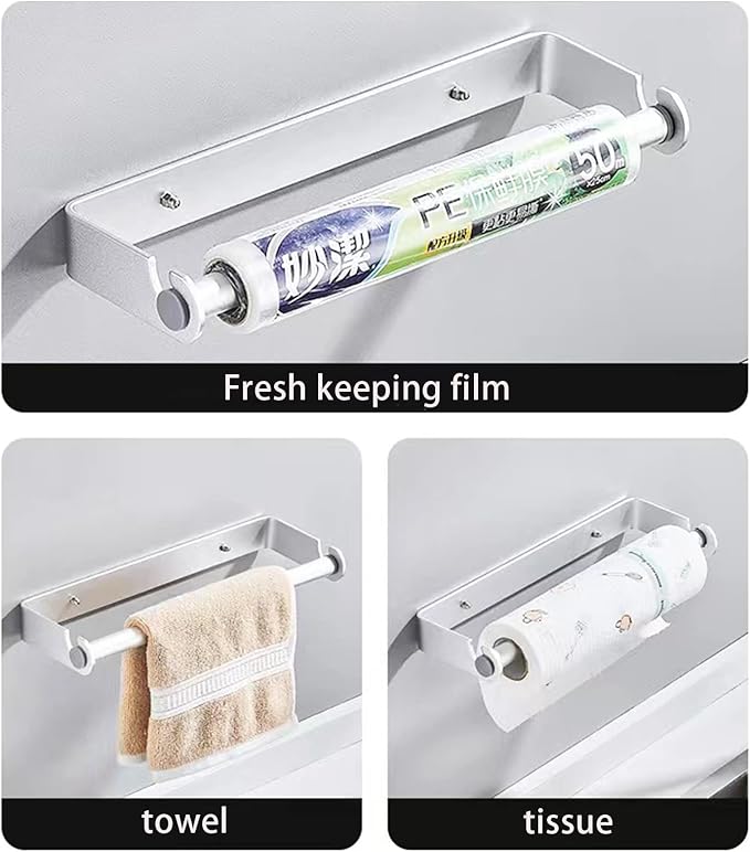 Aheucndg Paper Towel Holder for Kitchen, Wall Mount Paper Towel Holder, for Kitchen or Bathroom Self-Adhesive or Drill Mounting Paper Roll Holder Under Cabinet (Silvery 2Pack)
