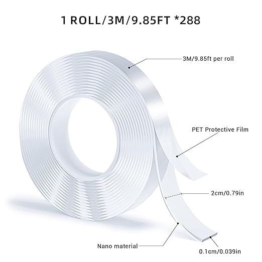 288 Rolls Double Sided Tape, Nano Tape, Transparent Adhesive Tape, Traceless Adhesive Tape, Removable, Washable, Reusable, Suitable for Carpets, Photo Walls, 9.85 Feet Per Roll