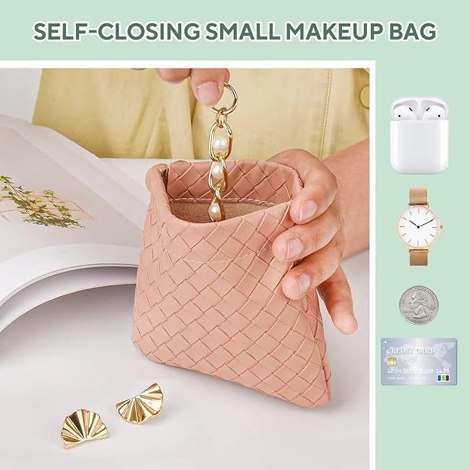 4PCS Small Makeup Bag for Purse，Waterproof Leather Portable Mini Makeup Bag,Snap Closure Organizer Pouch for Coin Cards Jewelry Lipstick Cosmetic Accessories，Small Travel Kit Storage Pouch