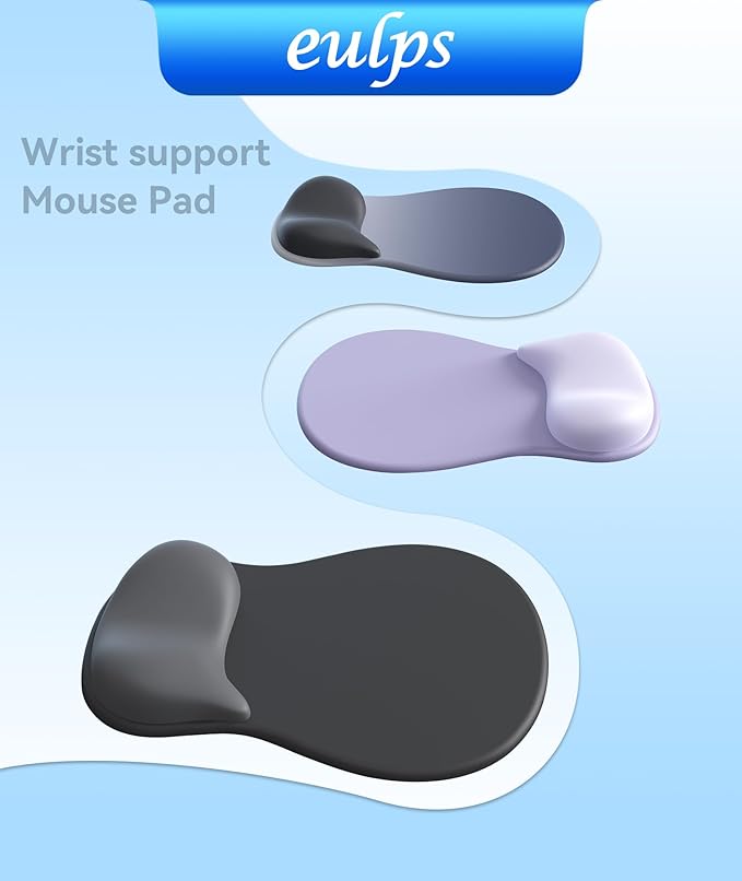 eulps Mouse Pad with Gel Wrist Rest, Ergonomic Comfortable Computer Wrist Support for Laptop, Pain Relief Mousepad with Non-Slip PU Base for Office & Home (Grey)