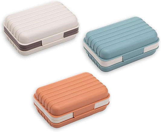 3Pcs Travel Soap Containers with Lid, Portable Draining Soap Bar Holder for Traveling, Camping, Outdoor, Gym, Bathroom, Home (Blue, White, Brown)