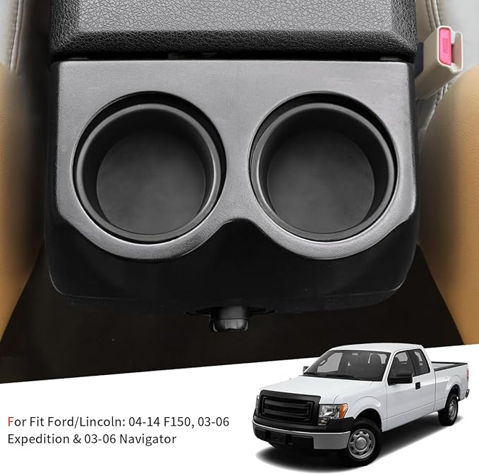 Rear of Center Console Cup Holder for Ford F150 2004-2014 Non-Flow Through Console Cup Holder Replacement Insert for F150 2004-2014 TPE Drink Bottle Holder 2PCS (Without Flow Through Console)