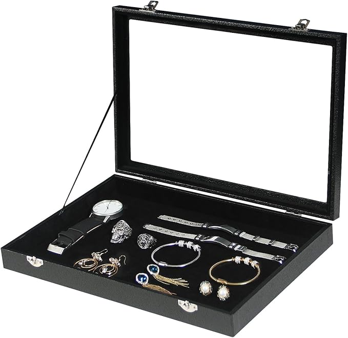 Coward Jewelry Organizer Box, Black Velvet Blank Display Tray Case with Lid for Storage Necklaces Bracelets Rings Beads and Jewelry Accessories