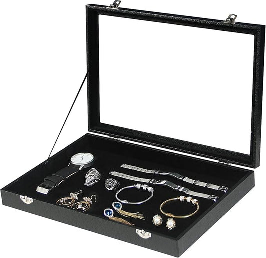 Coward Jewelry Organizer Box, Black Velvet Blank Display Tray Case with Lid for Storage Necklaces Bracelets Rings Beads and Jewelry Accessories