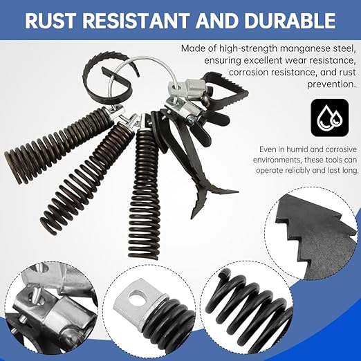 9pcs Drain Auger Drill Attachment, Cutter and Auger Set, Drain Cleaner Combination Cutter Heads for 5/16”-3/4" Cables, Compatible with 50FT-100FT Drain-Cleaning Machines for Sink/Shower/Toilet Clogs