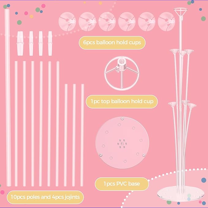 DECOCKRAT 8 Set Balloon Stand Kit - Table Stands With Base, Easy Assembly Sticks, Reusable Holders for Baby Showers, Weddings, Birthdays, Party Decorations