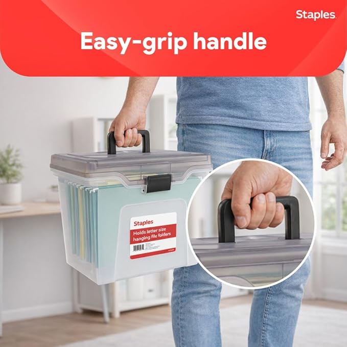 STAPLES File Box File Portable Tote, Letter Size, Clear, 2/Pack