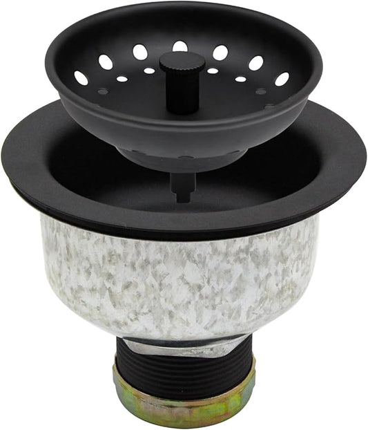 ZM Kitchen Sink Stainless Steel Deep Locking Basket Strainer with Drain Assembly,Black, 3-1/2 Inch Sink Drain Stopper Plug