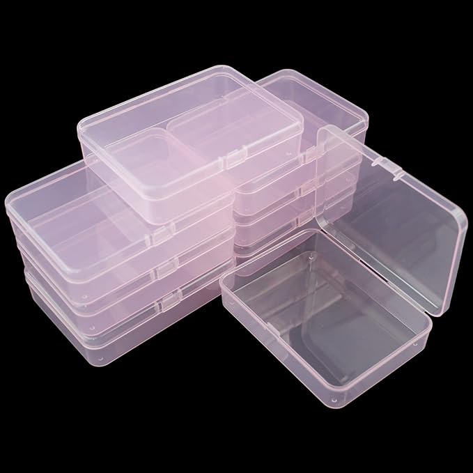 Goodma 8 Pieces Rectangular Plastic Boxes Empty Storage Organizer Containers with Hinged Lids for Small Items and Other Craft Projects (Pink, 4.5 x 3.3 x 1.1 inch)