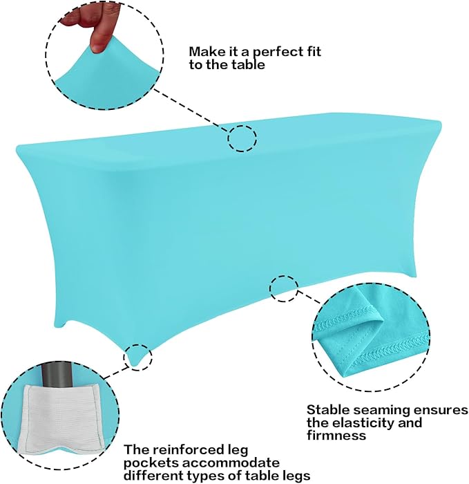 IVAPUPU 2 Pack 8FT Table Cloth for Rectangular Fitted Events Stretch Blue Mist Table Covers Washable Table Cover Spandex Tablecloth Table Protector for Party, Wedding, Cocktail, Banquet, Festival