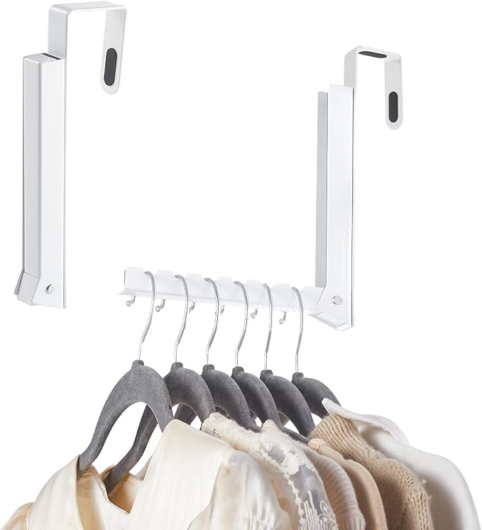 YAZYBHA Over The Door Hooks Hanger for Clothes, 1 Pack Foldable Over The Door Drying Rack for Laundry, Overdoor Hanger Hook with 6 Groves for Towel, Coat, White