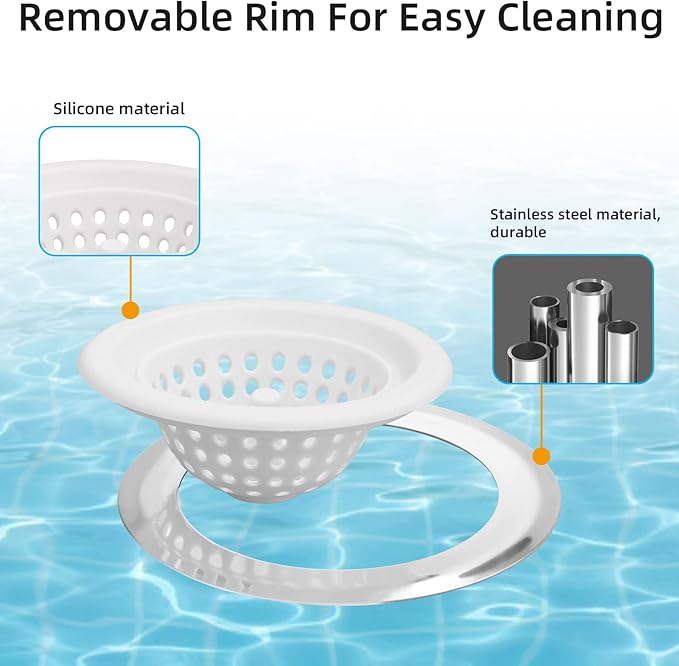 2 PCS Kitchen Stainless Silicone Sink Strainer, 4.5 inch Diameter… (White)