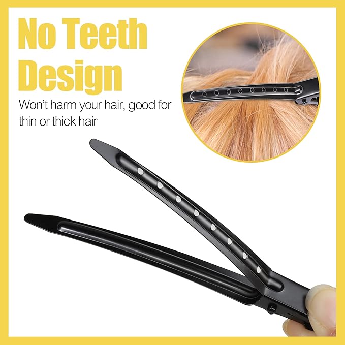 YGDZ Duck Billed Clips, 30pcs 3.5 inch Metal Alligator Hair Clips with Holes, Hair Clips for Styling Sectioning, Hair Coloring, Pin Curl Clips for Hair Roller, Black