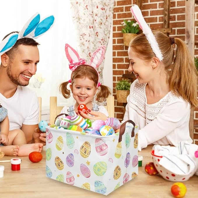 FXOLCSHE Rectangular Easter basket,Laundry Hamper,Kids Toy Storage Basket for baby Bedroom,Kids Storage Bin,Toy Gift Organizerm,Home Decor(Love egg)