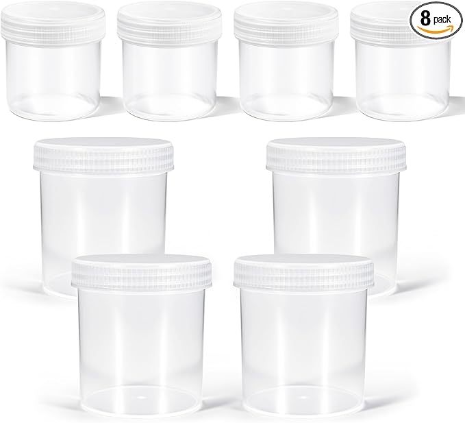 Wide Mouth Travel Containers, PP Clear Leak Proof Travel Plastic Jars with Lids for Creams Lotion Cosmetic, Jewelry Beads, Sample, Small Items Storage (4 Pcs 3.4 oz，4 Pcs 8 oz)