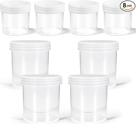 Wide Mouth Travel Containers, PP Clear Leak Proof Travel Plastic Jars with Lids for Creams Lotion Cosmetic, Jewelry Beads, Sample, Small Items Storage (4 Pcs 3.4 oz，4 Pcs 8 oz)