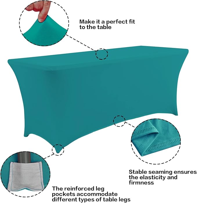IVAPUPU 2 Pack 8FT Table Cloth for Rectangular Fitted Events Stretch Lake Blue Table Covers Washable Table Cover Spandex Tablecloth Table Protector for Party, Wedding, Cocktail, Banquet, Festival
