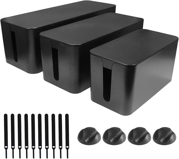 DUNCHATY 3 Pack Cable Organizer Box with Large, Medium, Small Cord Hider Box, Safe ABS Material for Covering and Hiding TV Wires, Computer, Router, USB Hub, and Under Desk Power Strips & Cords