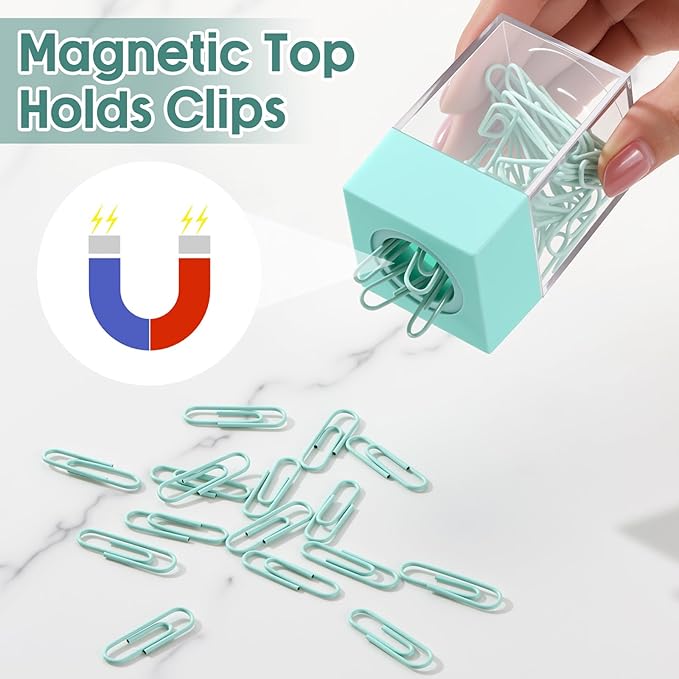 Outus 4 Pieces Magnetic Paper Clip Dispenser Holder Paperclip Dispenser for Desk, School, Office (Light Green)