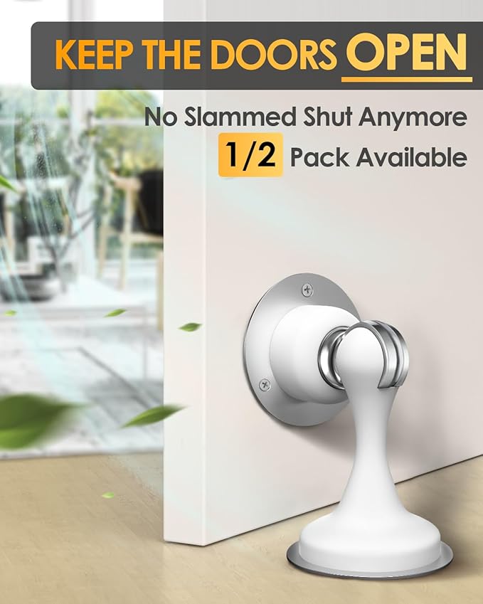 Magnetic Door Stoppers 2 Pack, Door Stops for Wall and Floor Mounting, Door stoppers for Bottom of Door Door Holder Keep Door Open, No Drilling Door Stop with 3D Adhesive Tapes