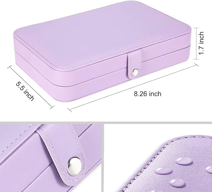 LANDICI Small Jewelry Box for Women Girls, PU Leather Travel Jewelry Case, Portable Jewelry Organizer Storage Holder Display for Ring Earrings Necklace Bracelet Bangle Men Kids Gift, Lavender