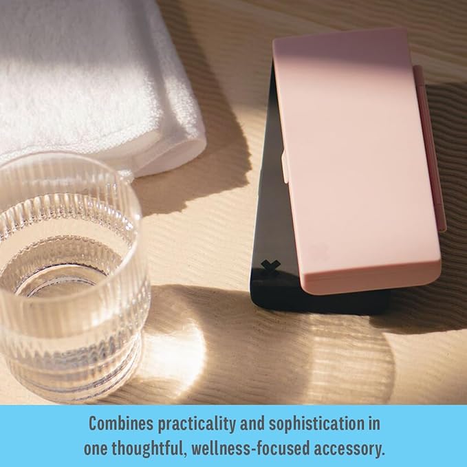 EQUADOSE Weekly Pill Case, 7-Day Medicine Organizer with Mirror, Compact Vitamin Storage Box, Travel-Friendly Pill Planner, 7 Individual Compartments for Supplements, Tablets, and Medications, Black