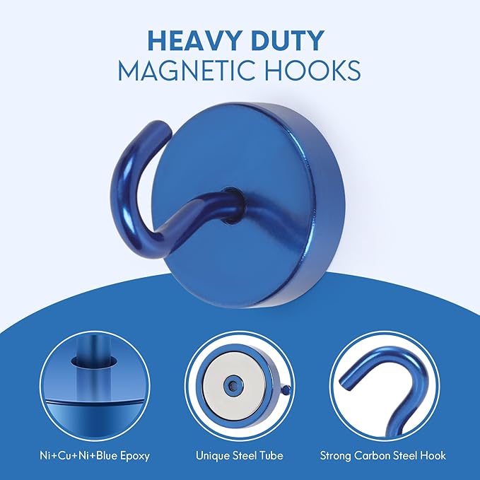 Neosmuk Magnetic Hooks, Cruise Ship Essentials, 80lb+ Heavy Duty Magnetic Hooks for Cruise Cabins, Refrigerator, Grill, Hanging, and Travel | Extra Strong Must-Have Magnet Hooks, Navy Blue