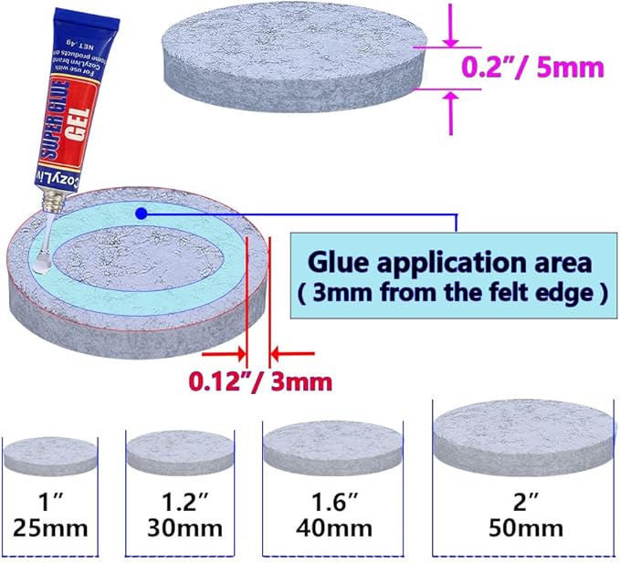 No Lost Pads! Felt Chair Leg Glides for Hard Floors – Easy Glide, Scratch Protection, Chair Feet, Not Adhesive Backing | 40mm (1.6") Round, 48 Pcs