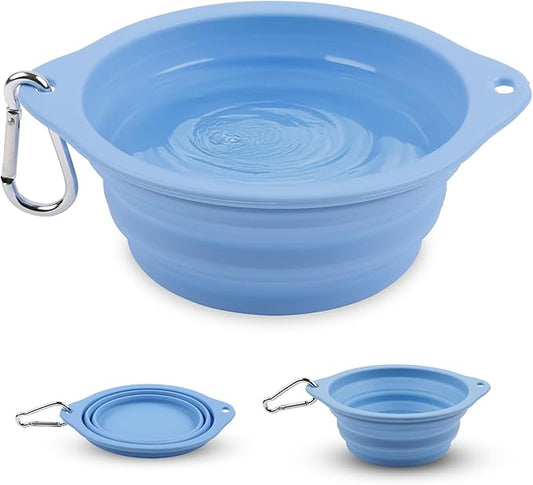 Collapsible Dog Bowl - 800ml/27 oz Portable Silicone Travel Water Bowl for Dogs with Carabiner | Foldable, Dishwasher Safe | Hiking, Camping Dog Essentials & Outdoor Pet Feeding - Blue