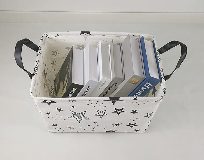 KUNRO Rectang Storage Basket Gift Shelf Basket Storage Bin, Nursery Basket Organizer Box for With Handles for Room Deco (Star)