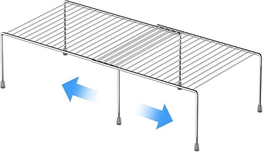 Kitchen Cabinet Expandable Shelf Organizers, Adjustable Metal Wire Pantry Storage Shelves, Plate Dish Organizer Rack for Cabinets, Cupboard, Counter, Freezer, Countertop, Chrome