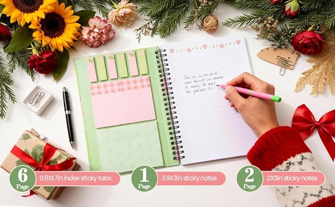 A5 Spiral Sticky Notebook,with 9 pads of decorated sticky notes and a handy notebook,Note Pads Teacher Appreciation Gift Writing Memo Pads School Office Supplies and Daily Life Organization (Meadow)