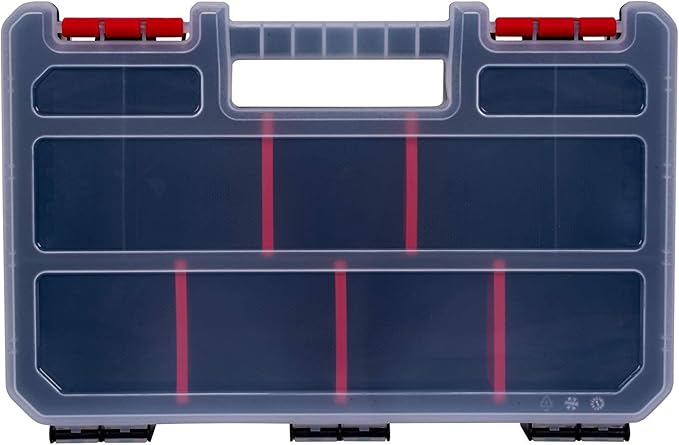 Compact Parts Organizer Box – Small Hardware Storage Case with 9 Compartments & 5 Dividers – Durable Nylon Screw, Bolt, Craft Organizer for Toolbox, Drawer, or Garage Use
