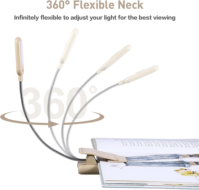 VAVOFO Rechargeable Book Light for Reading in Bed Kids, 7 LED Reading Light with 9-Level Warm Cool White Daylight, Eye Care Lamp with Power Indicator for Bookworms (Khaki)