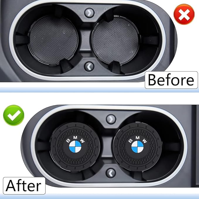 Car Cup Holder Coaster for BMW M 3 5 7 X1 X3 M3 M5 X1 X5 X6 Recessed Silicone Cupholder Coaster Interior Accessories 2.75in 2Pack Black