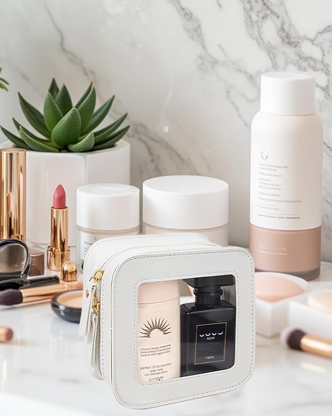 Small Clear Makeup Bag for Women, Mini Cosmetic Bag Portable Makeup Pouch Organizer with Zipper Waterproof Travel Cosmetic Case Cute Travel Toiletry Bag Car Organizer for Essentials