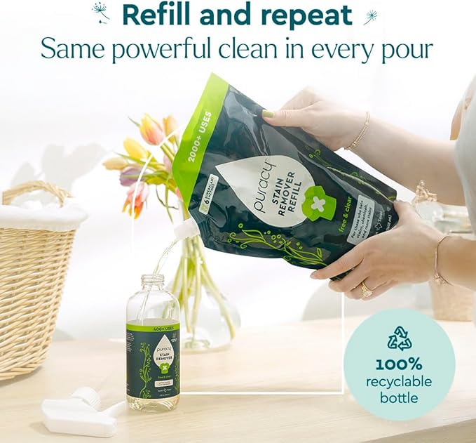 Puracy Stain Remover, Natural Travel and Laundry Stain Cleaner for Clothes, Baby Essentials, Kids Stains, Oil and Fabric Spot Cleaner, Unscented (Stain Remover Spray, 48 fl oz)