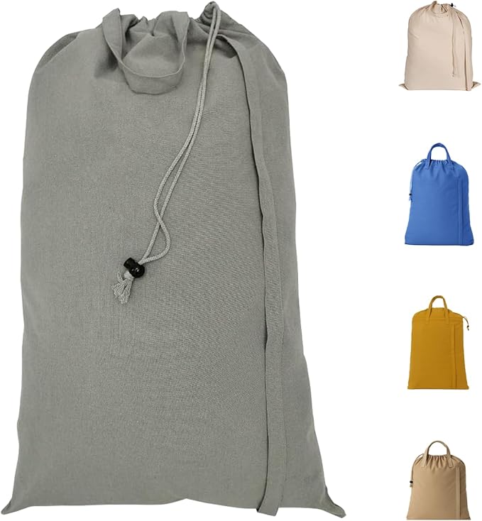 LFH Home Cotton Canvas Extra Large Laundry Bag with Handle, Heavy Duty Drawstring Closure Washable Laundry Bags, School Travel, Home, Hotel, College Dorm, Organizer Sack, Toys 24x36-Grey Thanksgiving