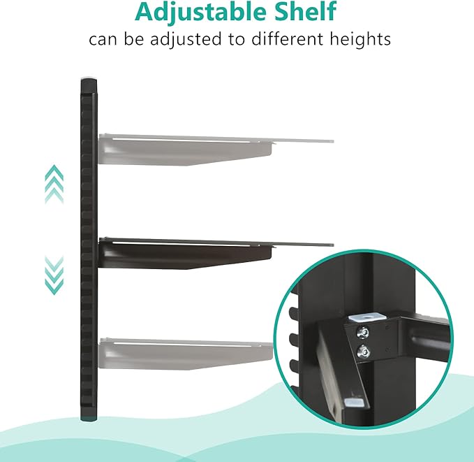 WALI Floating TV Shelf, 1 Tier Glass Projector Shelf for DVD Players, Routers, Game Consoles, Cable Boxes, Living Room Decor, Wall Mount Shelves Hold Up to 17.6lbs (CS201B), 1-Shelf, Black