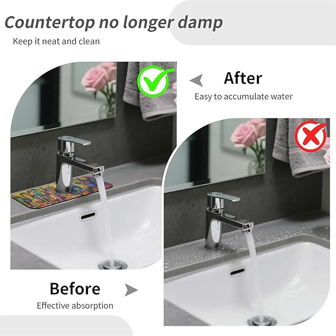 Kitchen Sink Splash Guard, Colored glass bottles Faucet Mat Sink Gadgets - Super Absorbent Fast Drying Mat Drip Catcher for Kitchen, Bathroom, Sink Mat, Dish Drying Mat, Bathroom (15" X 5.5")