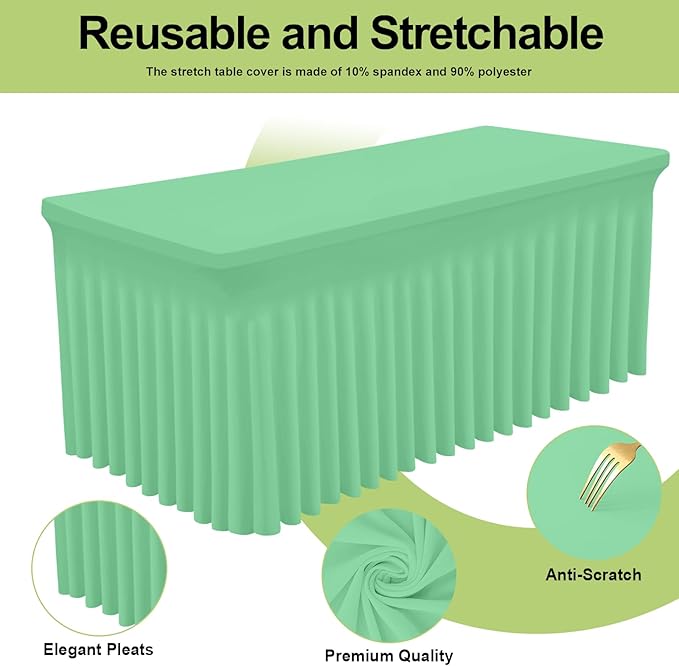 Smiry Spandex Tablecloth, Elastic Fitted Stretch Tablecloth for 8FT Rectangle Tables, Waterproof Washable Table Cover Skirt for Outdoor, Wedding, Banquet & Parties (Bright Green, 96Lx30Wx30H Inch)