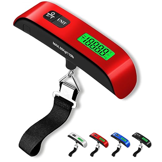 Luggage Scale, 110lb Luggage Weight Scale with 4 Unit Switching Functions & LED Display, Luggage Scale Travel Digital for Weighing Luggage, Backpacks, Packages and Markets (Red)