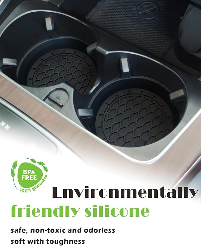 Car Cup Coasters, 4 Pack Universal Non-Slip Cup Holders Embedded in Ornaments Coaster, Car Interior Accessories, Black, Includes Car Duster Brush