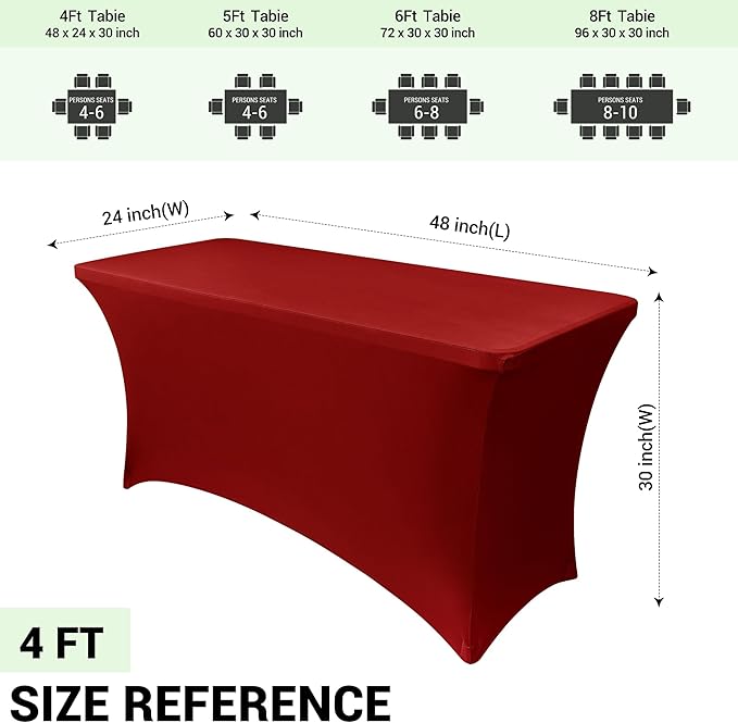 Obstal Spandex Table Cover 4ft Fitted Tablecloth Rectangular - Stretch Rectangle Folding Table Cloth for Birthday Party Wedding Banquet, Dark Red, 48L x 24W Inch