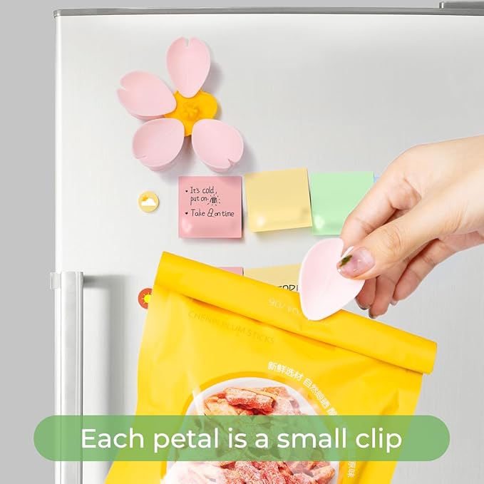Cherry Blossom Fridge Magnetic Chip Clips, Pink Flower Food Sealing Clip, Cute Bag Clips for Snack, Food Sealing Kitchen Accessories for Airtight Seal and Food Storage Gift