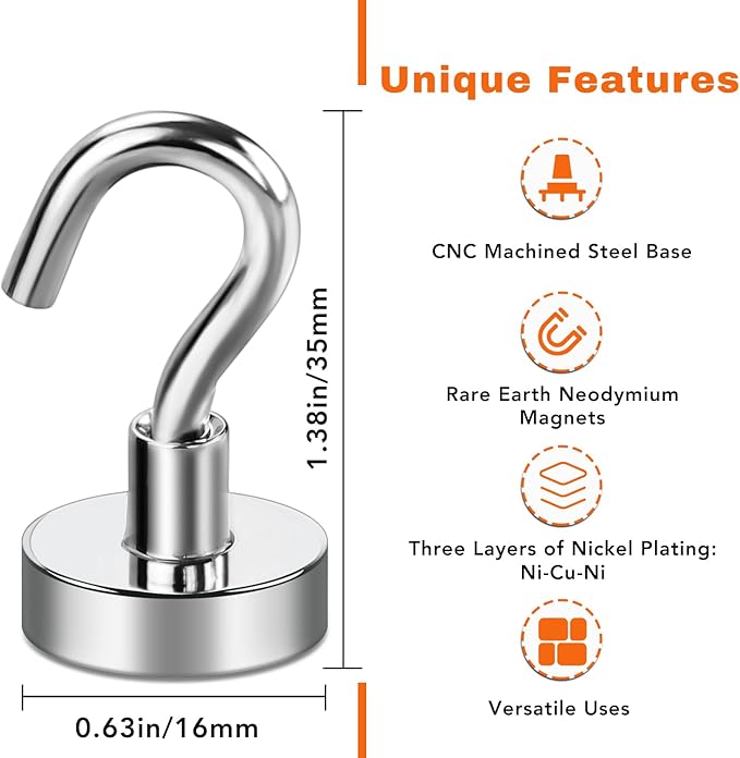 E BAVITE Magnetic Hooks, 30Lbs Magnet Cruise Hook Neodymium Magnets for Refrigerator, Grill, Towel, Indoor Hanging, Home, Kitchen, Workplace, Office and Garage - 28 Pack, Silver