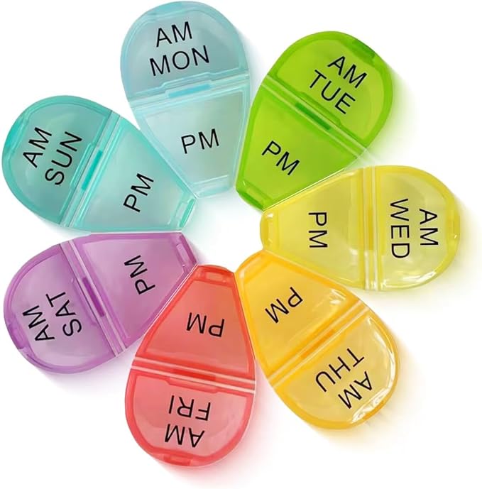 7-Day AM/PM Pill Organizer - Floral Shaped Weekly Medication Box with 7 Color-Coded Compartments, Compact & Portable for Travel, Home Use (Single Pack)