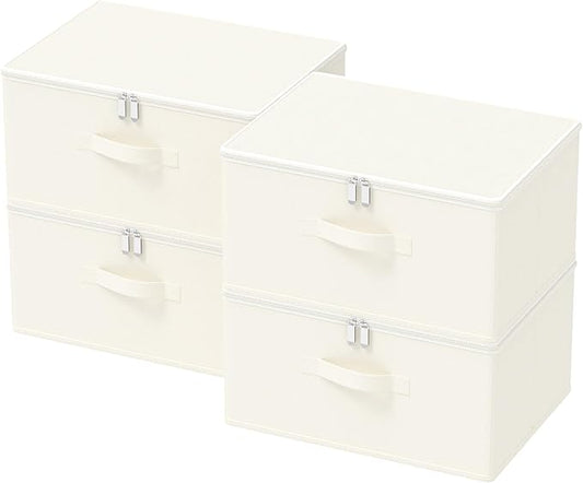 Storage Bins with Zipper, Cube Organizer Basket with Lid, Collapsible Stackable Closet Boxes, for Home and Bedroom, 4 Pack, Beige, 15.7 x 11.8 x 7.9 In, XSNY16BEL-4