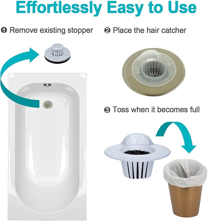 Aire Allure, 25 Pack, Hair Catcher for Bathroom Sink or Bathtub, White, Large