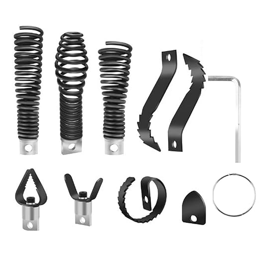 9pcs Drain Auger Drill Attachment, Cutter and Auger Set, Drain Cleaner Combination Cutter Heads for 5/16”-3/4" Cables, Compatible with 50FT-100FT Drain-Cleaning Machines for Sink/Shower/Toilet Clogs